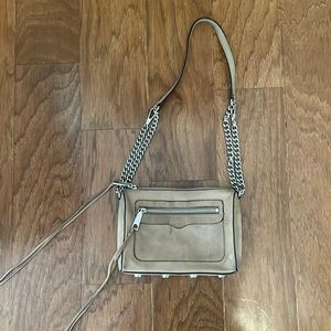 Used tan and silver suede Rebecca Minkoff crossbody